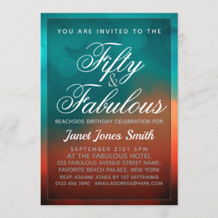 Fifty and Fabulous Teal Birthday Invitation