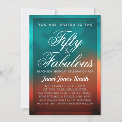 Fifty and Fabulous Teal Birthday Invitation