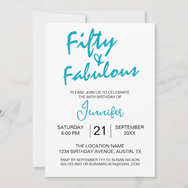 Fifty and Fabulous Turquoise 50th Birthday Invitation (Front)