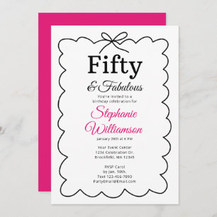 Fifty and Fabulous Whimsical Black and Pink Script Invitation