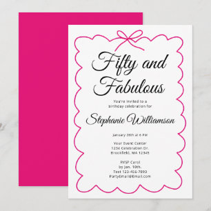 Fifty and Fabulous Whimsical Pink and Black Script Invitation
