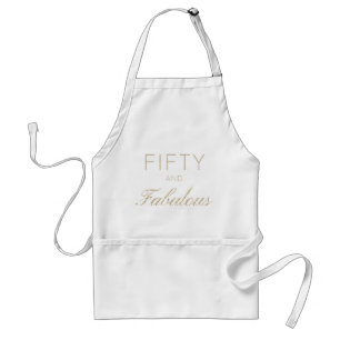 Fifty and Fabulous White Gold Glitter Adult Apron