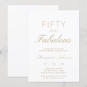 Fifty and Fabulous White Gold Modern 50th Birthday Invitation