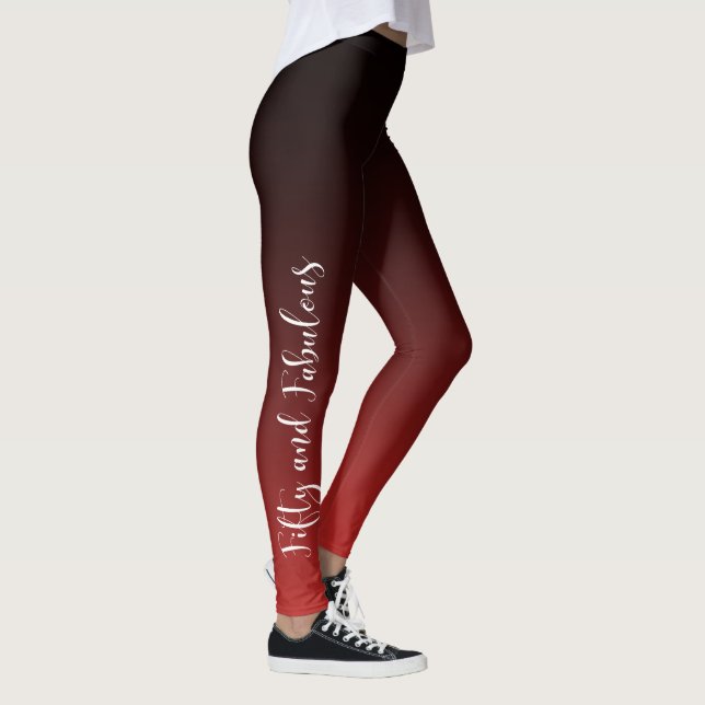 Fifty and Fabulous White on Red & Black Birthday Leggings (Right)