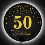 Fifty and Fabulous with Gold Confetti on Black LED Sign<br><div class="desc">Modern elegant 50 and Fabulous and gold metallic like confetti on black Birthday Illuminated sign. Text ready to be personalized for other ages such as  40th   and more!</div>