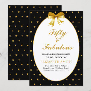 Fifty and Fabulous with golden stars Invitation