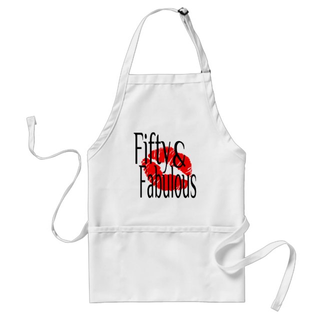 Fifty and Fabulous with Hot Red Lips Adult Apron (Front)