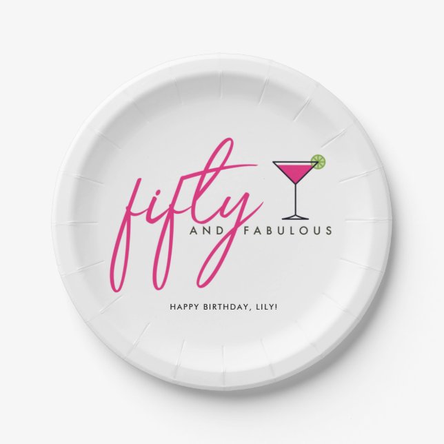 Fifty and Fabulous Women's Birthday Party Paper Plates (Front)