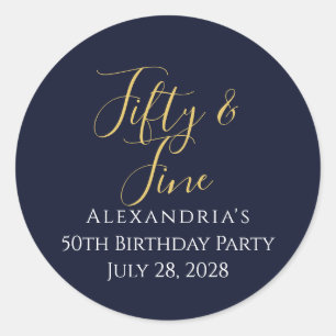 Fifty and Fine Navy Blue Gold 50th Birthday Classic Round Sticker