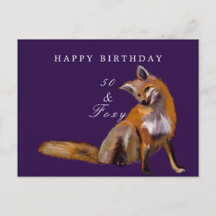 Fifty and foxy fiftieth birthday greeting postcard