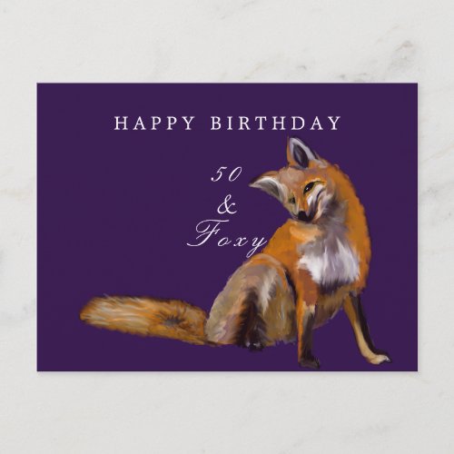 Fifty and foxy fiftieth birthday greeting postcard