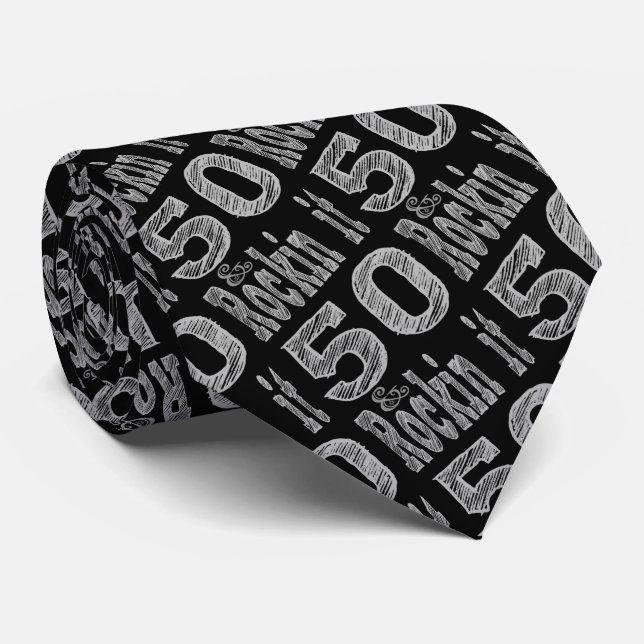 Fifty and Rockin It Fiftieth Birthday Neck Tie (Rolled)