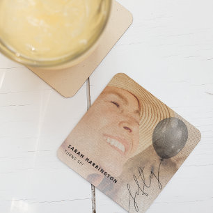 Fifty Balloon String Photo 50th Birthday Party Square Paper Coaster