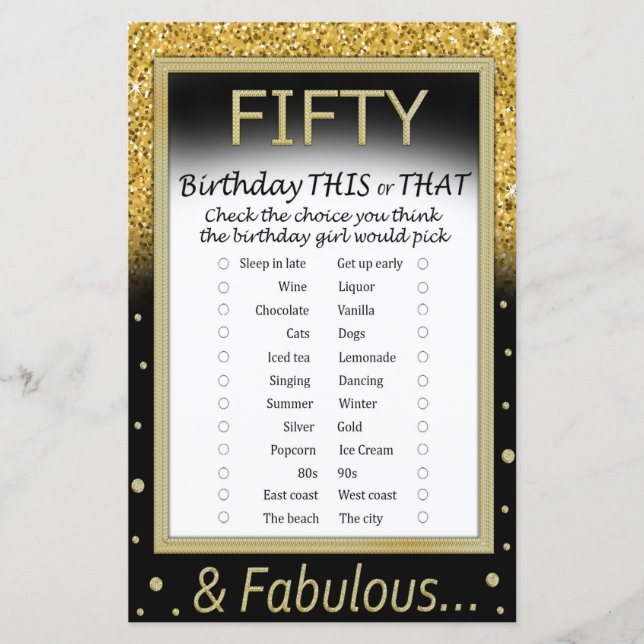 Fifty Birthday This or That Game (Front)