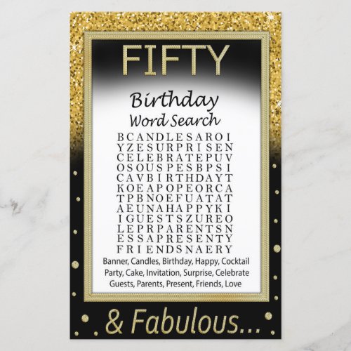 Fifty Birthday Word Search Game