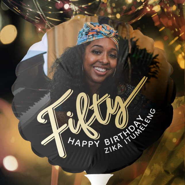 Fifty black and gold now and then photo Balloon (Creator Uploaded)