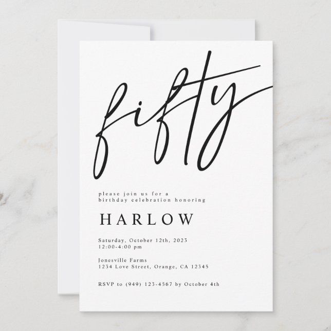 Fifty Black and White Birthday Invitation  (Front)
