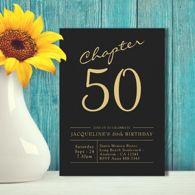 Fifty Black Gold 50th Birthday Party Invitation (Creator Uploaded)