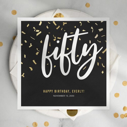 Fifty Black Gold 50th Birthday Party Napkins