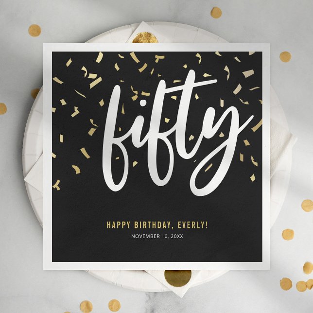 Fifty Black Gold 50th Birthday Party Napkins (Creator Uploaded)