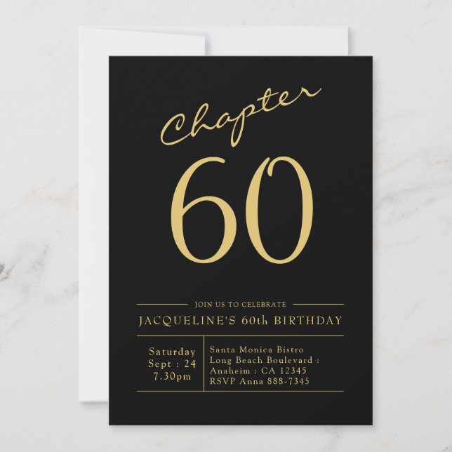Fifty Black Gold 60th Birthday Party Invitation (Front)