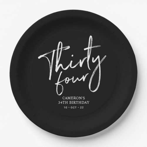 Fifty Black Modern Lettering 34th Birthday Party P Paper Plates