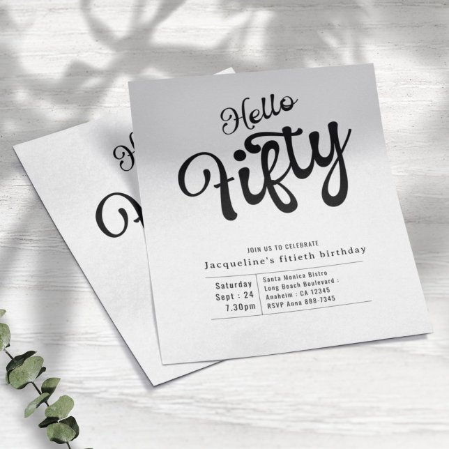 Fifty Black White Budget 50th Birthday Invitation Flyer (Creator Uploaded)