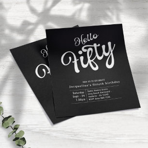 Fifty Black White Budget 50th Birthday Invitation Flyer