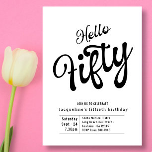 Fifty Black White Modern 50th Birthday Invitation