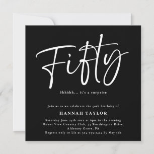 Fifty Black White Modern 50th Birthday Invitation