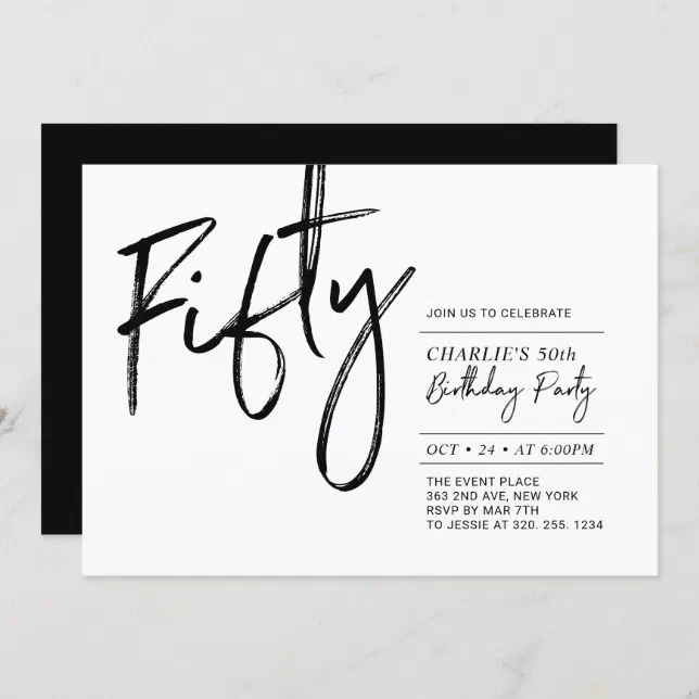 Fifty | Black & White Modern 50th Birthday Party I Invitation | Zazzle