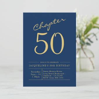 Fifty Blue Gold 50th Birthday Party Invitation | Zazzle