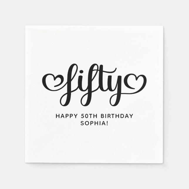 Fifty Cute Hearts Script 50th Birthday Napkins (Front)