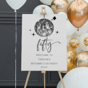 Fifty Disco Ball 50th Birthday Party Welcome Sign