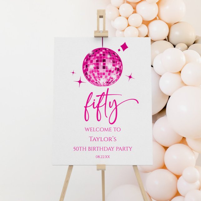Fifty Disco Ball 50th Birthday Party Welcome Sign (Creator Uploaded)