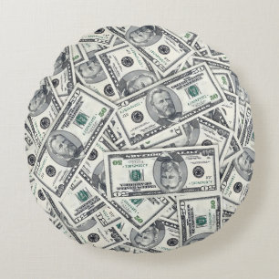 Fifty Dollar Bill Money Pattern Round Pillow