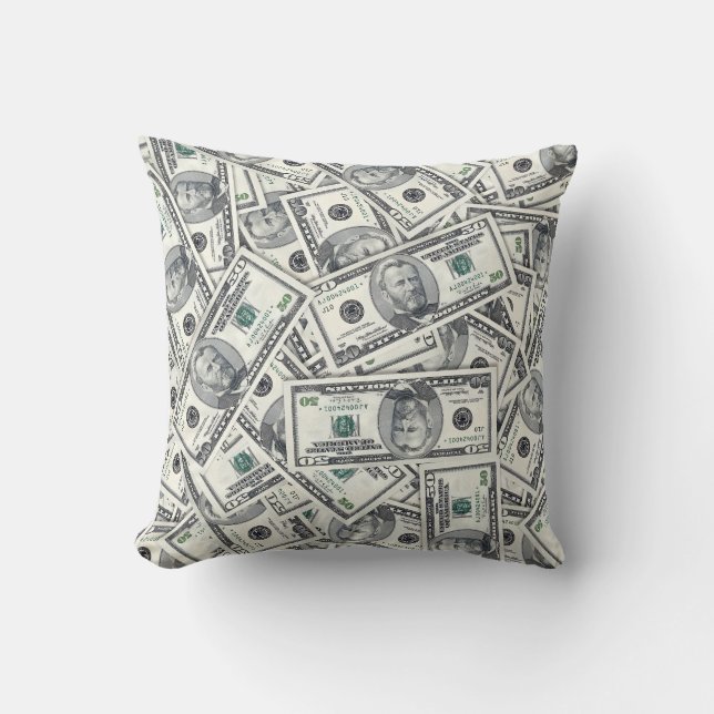 Fifty Dollar Bill Money Pattern Throw Pillow (Front)