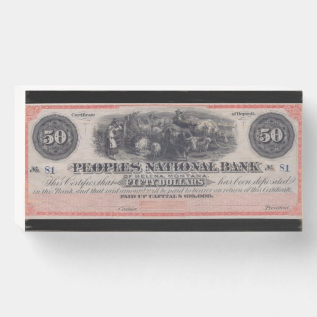 Fifty Dollar Replica Obsolete Currency Note Wooden Box Sign (Front Horizontal)