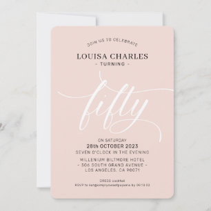FIFTY elegant birthday chic script blush pink Invitation