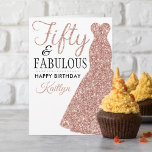 Fifty & Fabulous 50th Birthday Card<br><div class="desc">Send a personalized birthday greeting with this elegant rose gold glitter dress fifty and fabulous 50th birthday card. The name on the front can easily be personalized for that special person and the message on inside of the card can be personalized too.</div>