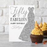 Fifty & Fabulous 50th Birthday Card<br><div class="desc">Send a personalized birthday greeting with this elegant silver glitter dress fifty and fabulous 50th birthday card. The name on the front can easily be personalized for that special person and the message on inside of the card can be personalized too.</div>