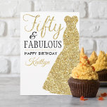 Fifty & Fabulous 50th Birthday Card<br><div class="desc">Send a personalized birthday greeting with this elegant gold glitter dress fifty and fabulous 50th birthday card. The name on the front can easily be personalized for that special person and the message on inside of the card can be personalized too.</div>
