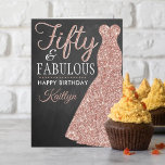 Fifty & Fabulous 50th Birthday Card<br><div class="desc">Send a personalized birthday greeting with this elegant rose gold glitter dress fifty and fabulous 50th birthday card. The name on the front can easily be personalized for that special person and the message on inside of the card can be personalized too.</div>
