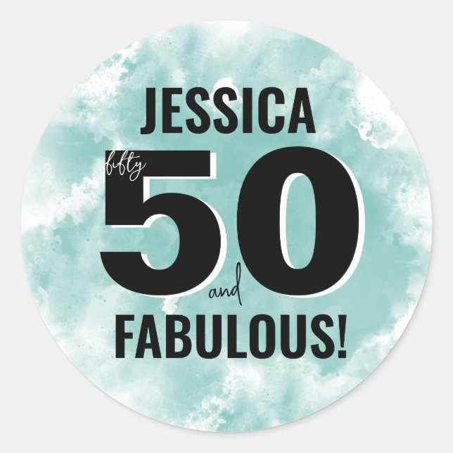 Fifty Fabulous 50th Birthday Classic Round Sticker (Front)