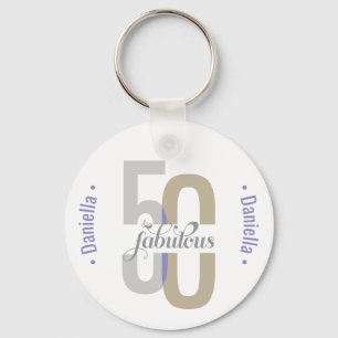 Fifty & Fabulous 50th Birthday Elegant Name Keychain