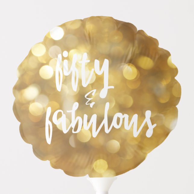 Fifty & Fabulous, 50th Birthday Gold Sparkles Balloon (Front)