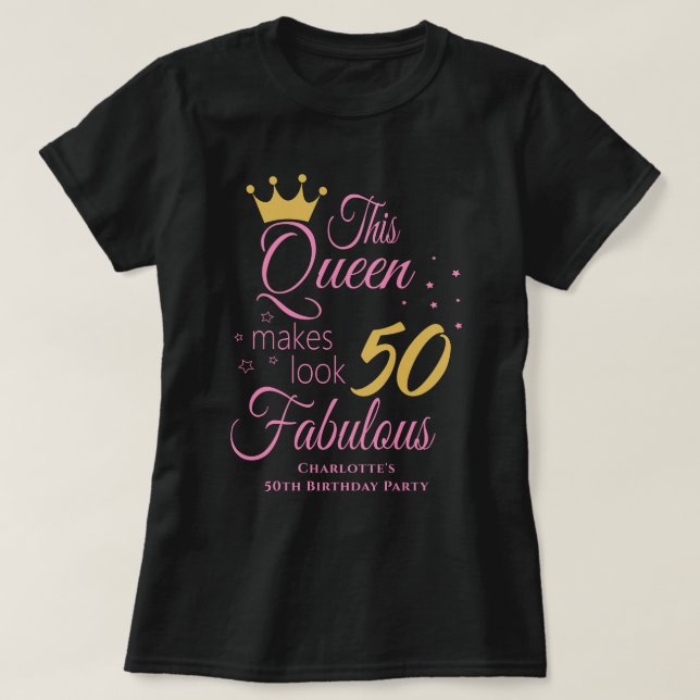 Fifty Fabulous 50th Birthday Party Black Pink T-Shirt (Design Front)