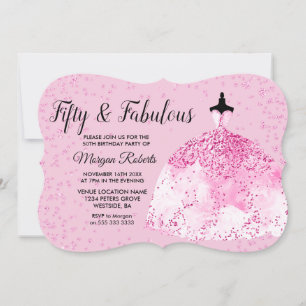 Fifty & Fabulous 50th Birthday Party Pink Glitter Invitation