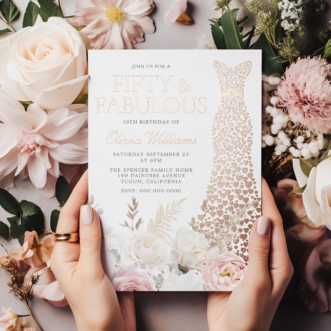 Fifty & Fabulous 50th Birthday Party Rose Gold Foil Invitation (Creator Uploaded)