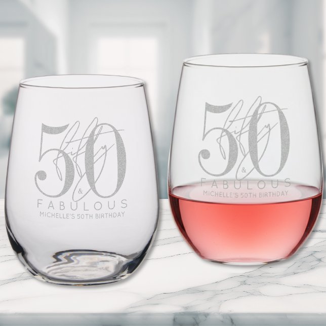 Fifty Fabulous 50th Birthday Party Stemless Wine Glass (Fifty Fabulous 50th Birthday Party Stemless Wine Glass)